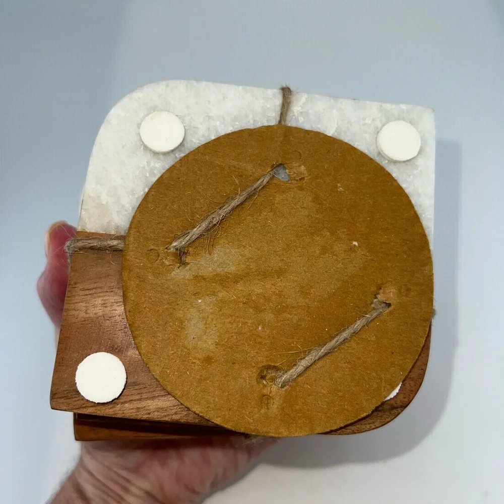 Marble Wood Brass Coasters Set Of 4 Modern Contemporary NEW With Tags